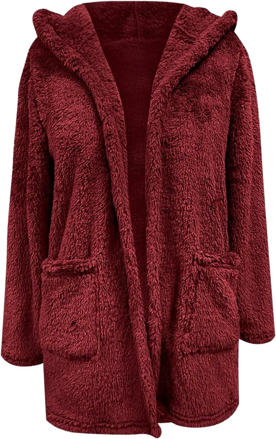 2023 Women's Fleece Coat Winter Warm Oversized Open Front Fuzzy Cardigan Soft Trendy Casual Hooded Draped Jackets with Pocket