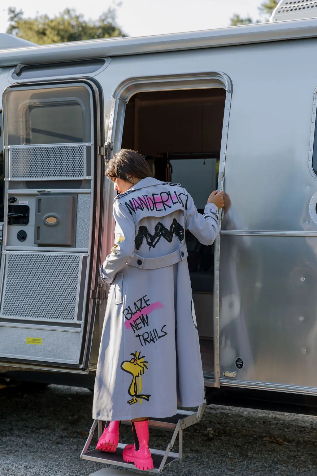 Airstream x Snoopy Purple Hand Painted Trench Coat