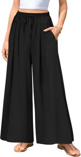 Aodemo Women's Palazzo Pants Dressy Wide Leg Pants High Waist Casual Beach Flowy Culottes with Pockets