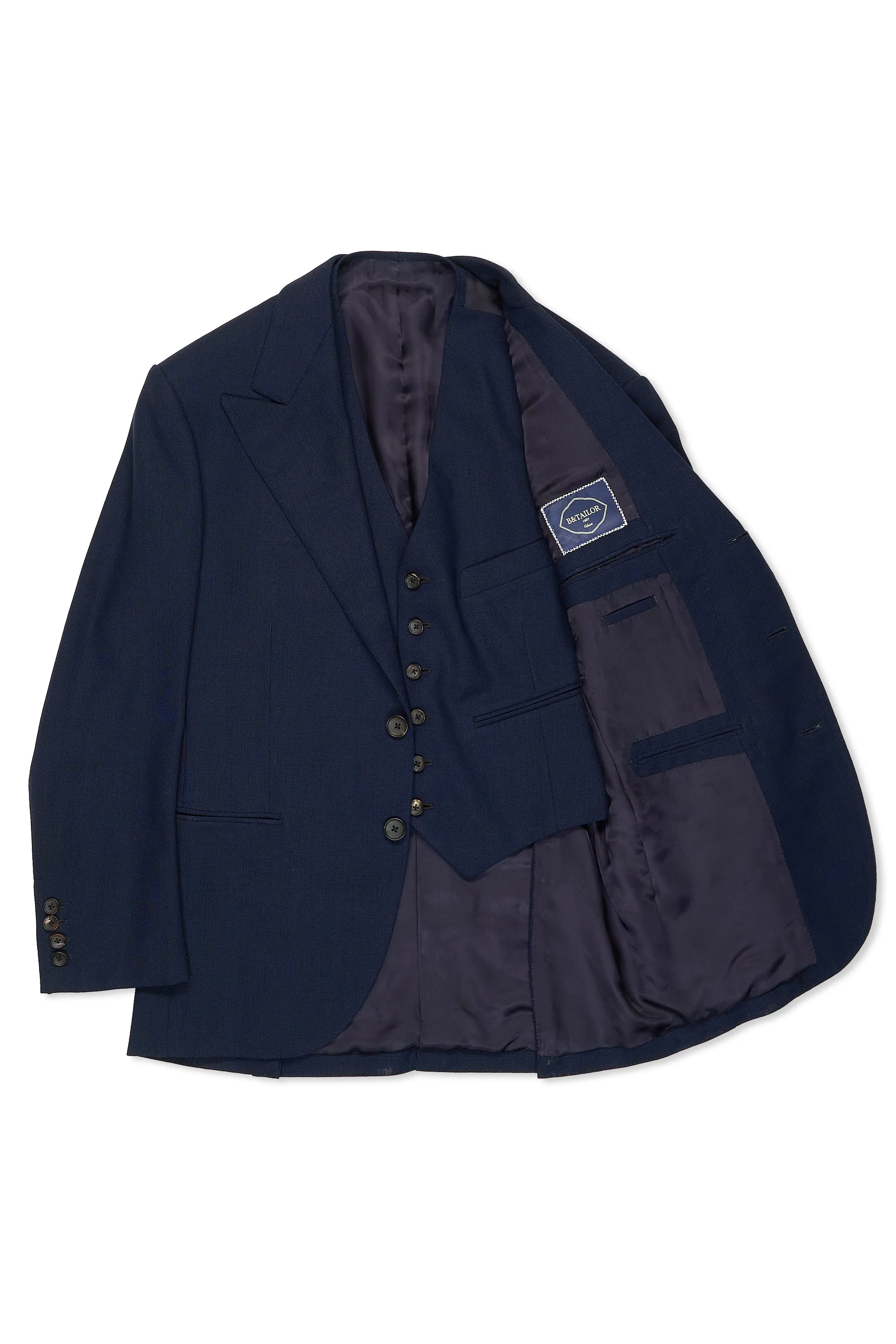 B&Tailor Navy 6ply Wool Three Piece Suit Bespoke