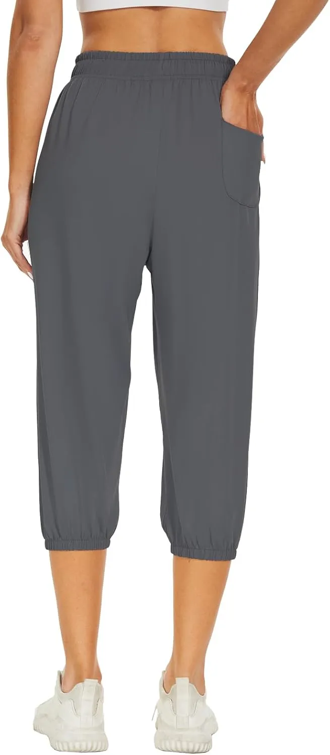 BATHRINS Women's Capri Sweatpants Summer Casual Jogger Drawstring Waist Pants with Back Pockets
