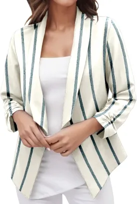 Casual Blazer Jacket Women Trendy Long Sleeve Open Front Work Office Blazers 2024 Lapel Button Business Jacket Coats