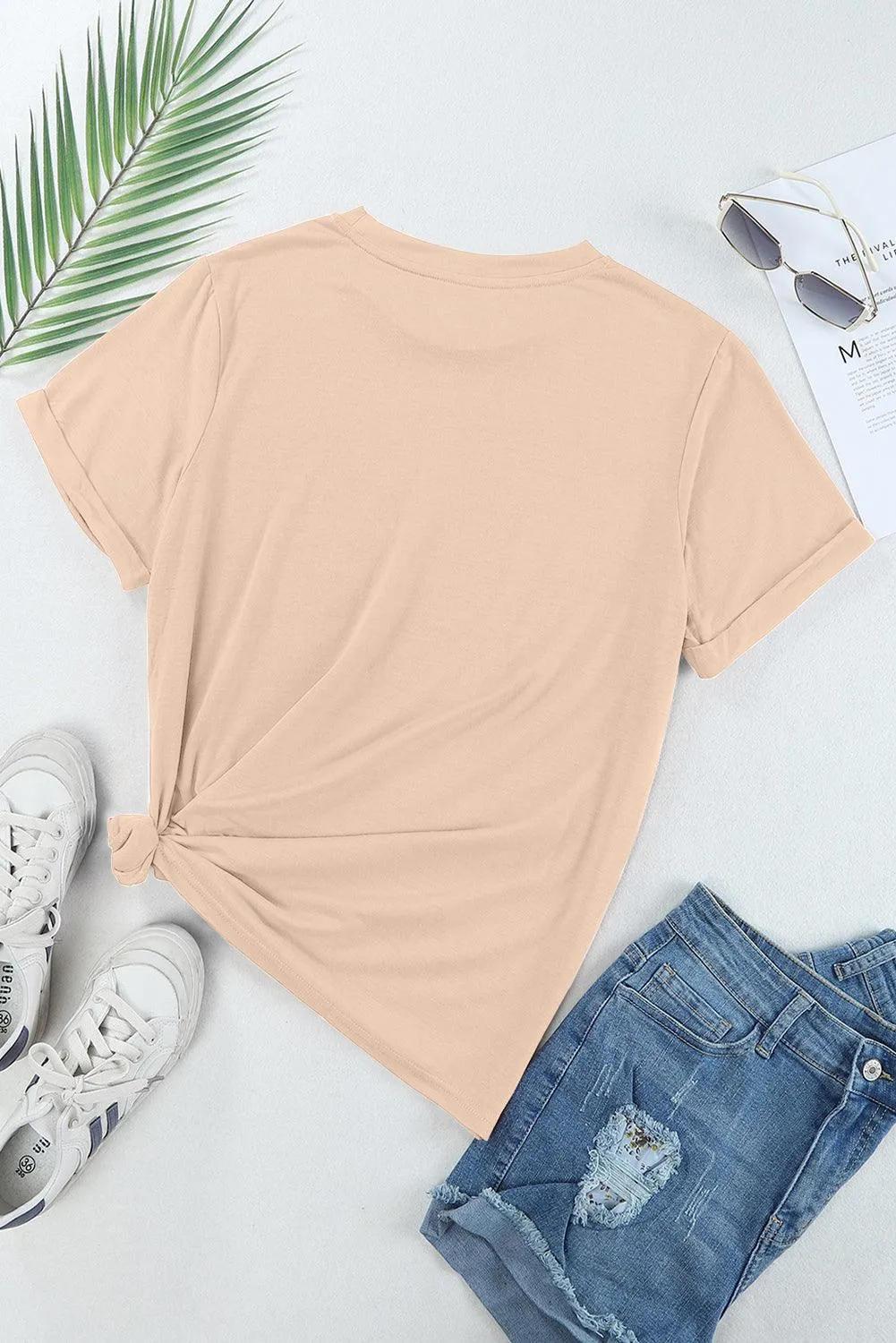 Casual Cream Crew Neck T-Shirt for Women
