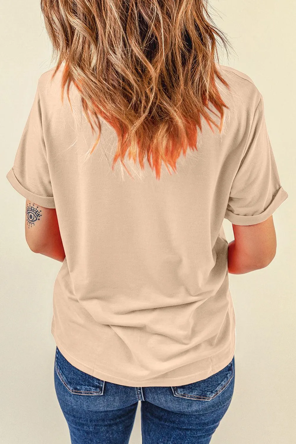 Casual Cream Crew Neck T-Shirt for Women