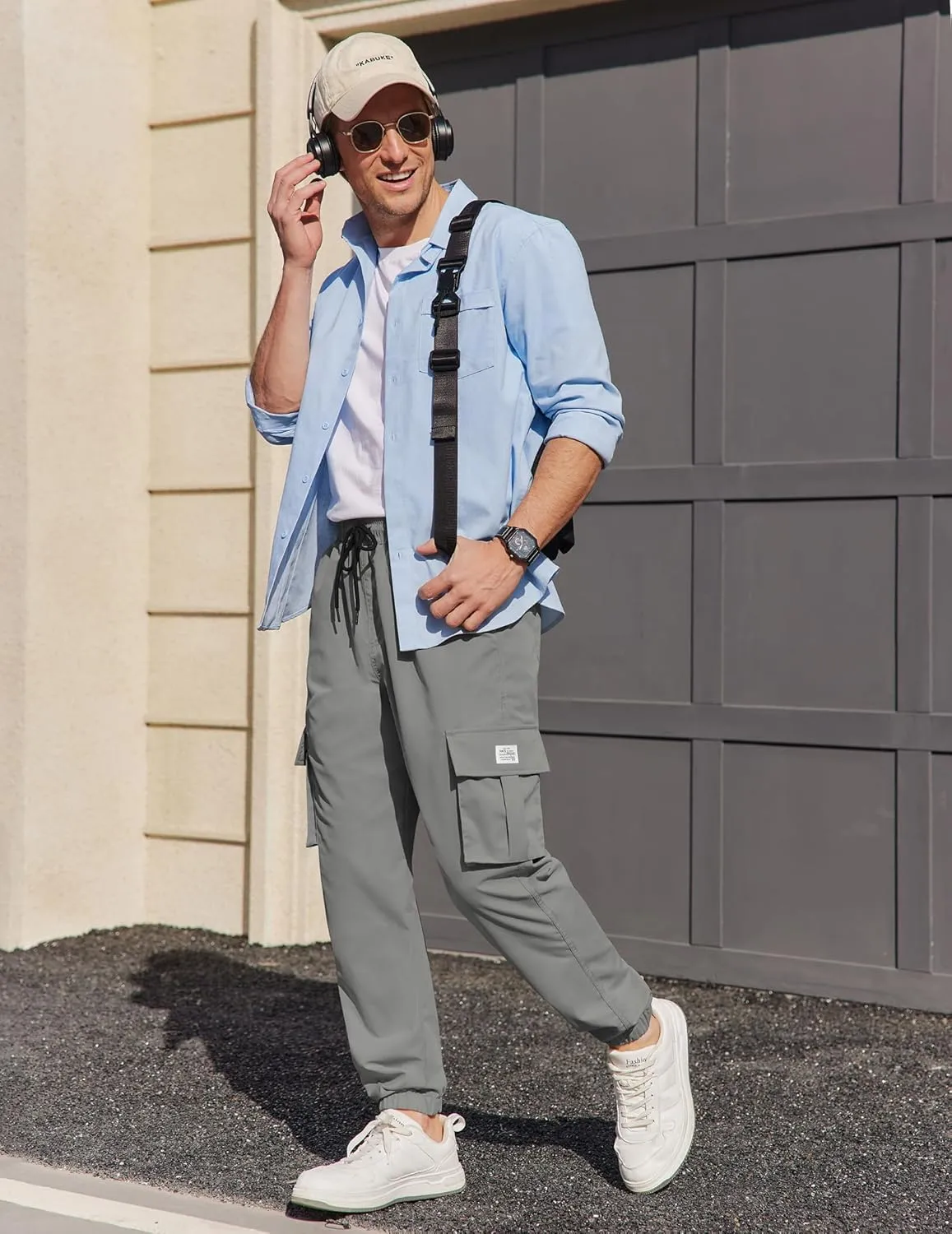 COOFANDY Mens Casual Joggers Pants Stretch Waist Drawstring Cargo Pants Tapered Sweatpants with Pockets