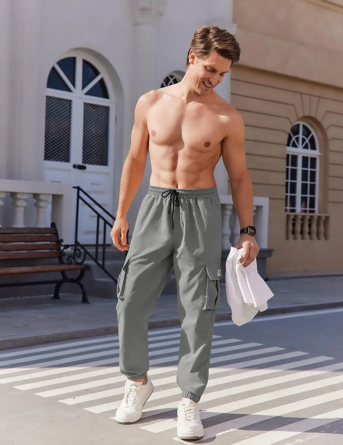 COOFANDY Mens Casual Joggers Pants Stretch Waist Drawstring Cargo Pants Tapered Sweatpants with Pockets
