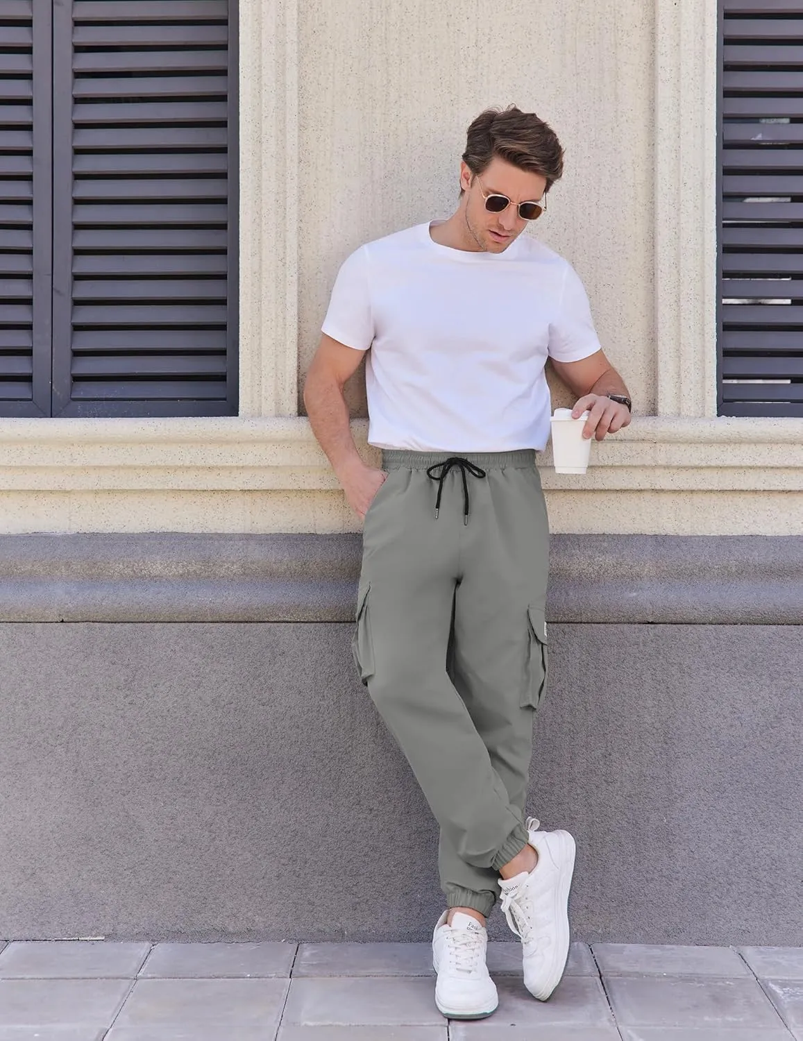 COOFANDY Mens Casual Joggers Pants Stretch Waist Drawstring Cargo Pants Tapered Sweatpants with Pockets