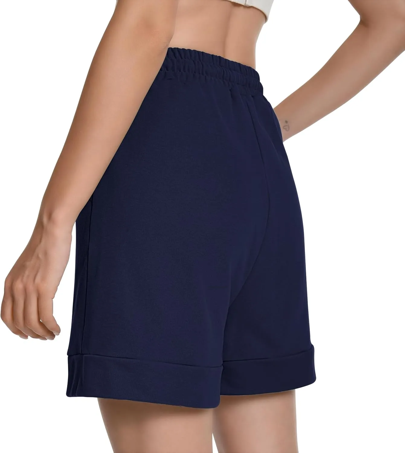 Cotton High Waisted Sweat Drawstring Casual Shorts with Pockets Summer Shorts Women
