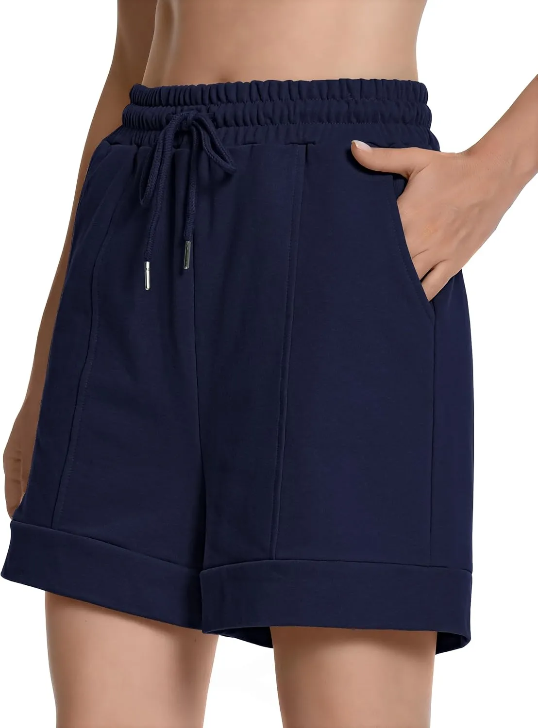 Cotton High Waisted Sweat Drawstring Casual Shorts with Pockets Summer Shorts Women