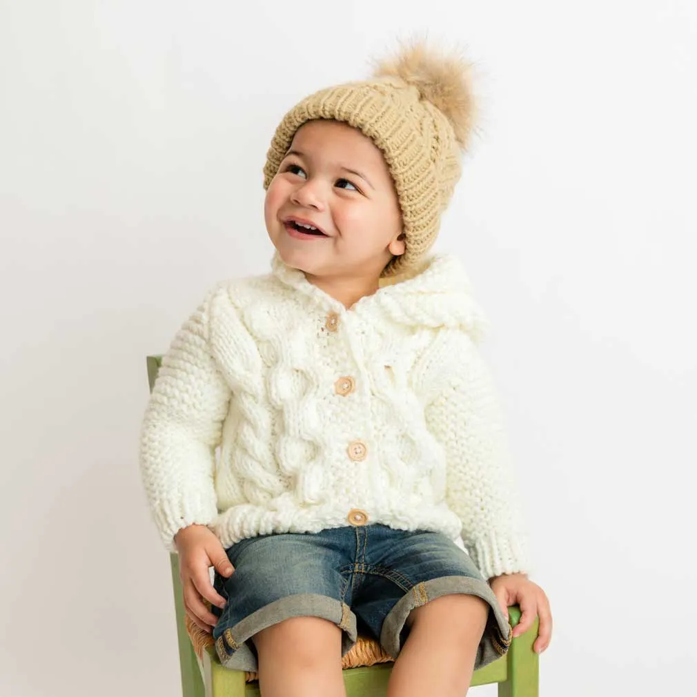 Cream Hooded Knit Coat Sweater