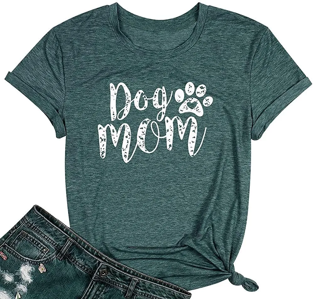 Dog Mom Tshirts for Women Funny Dog Paw Graphic Print Short Sleeve O Neck Mom Shirt