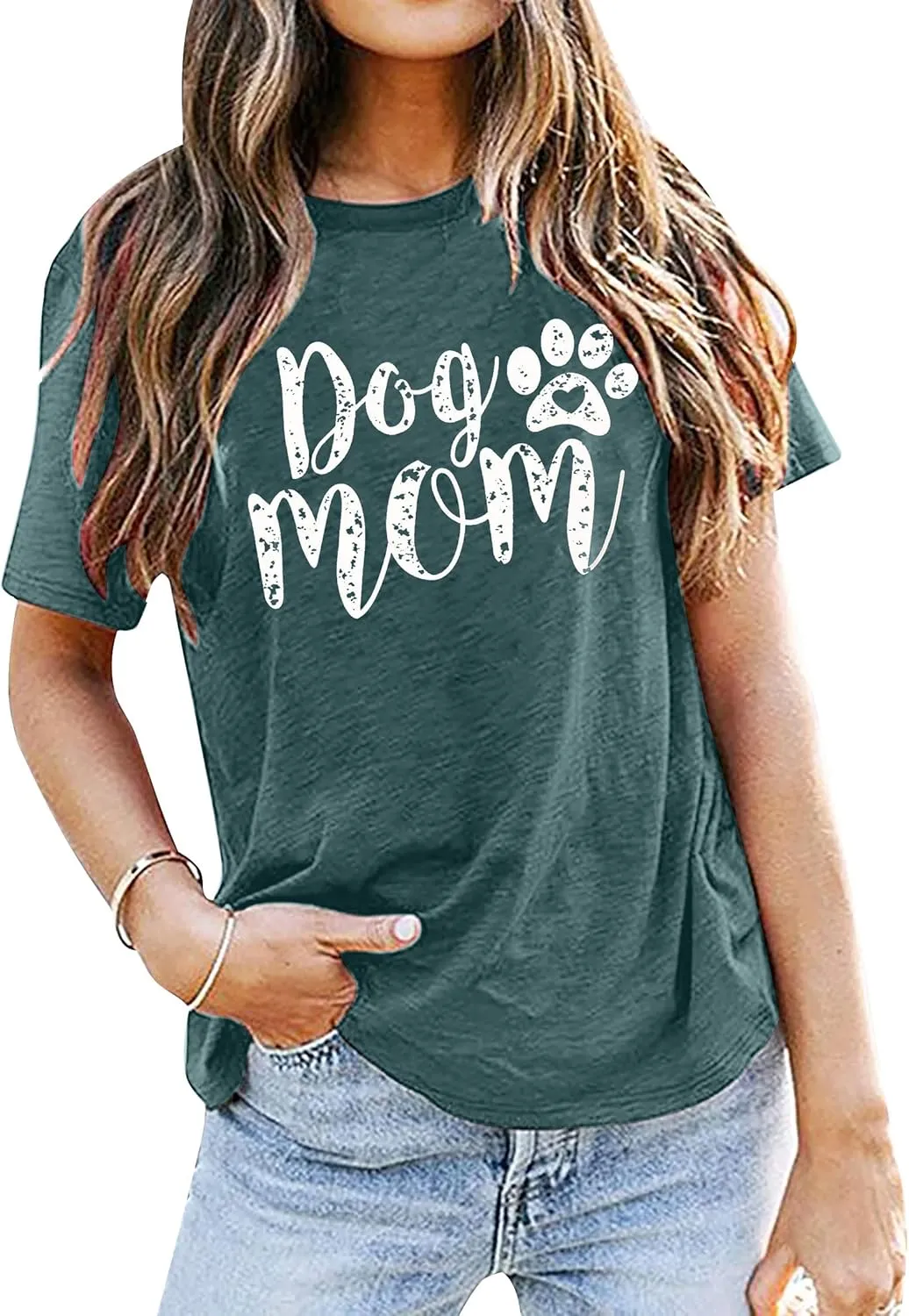 Dog Mom Tshirts for Women Funny Dog Paw Graphic Print Short Sleeve O Neck Mom Shirt