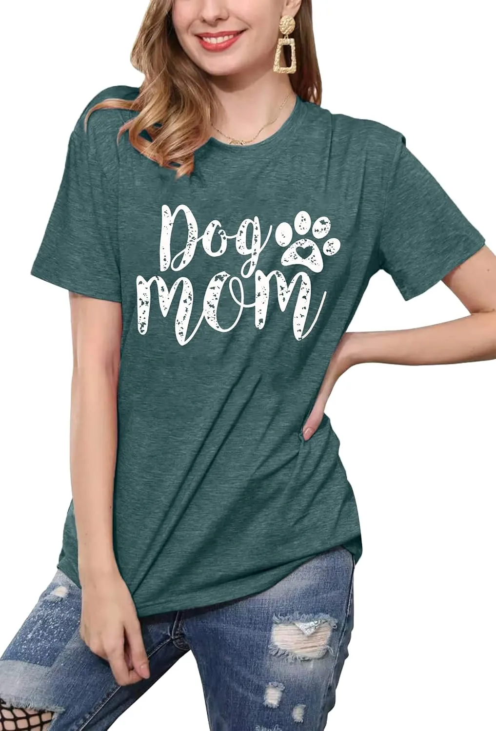 Dog Mom Tshirts for Women Funny Dog Paw Graphic Print Short Sleeve O Neck Mom Shirt