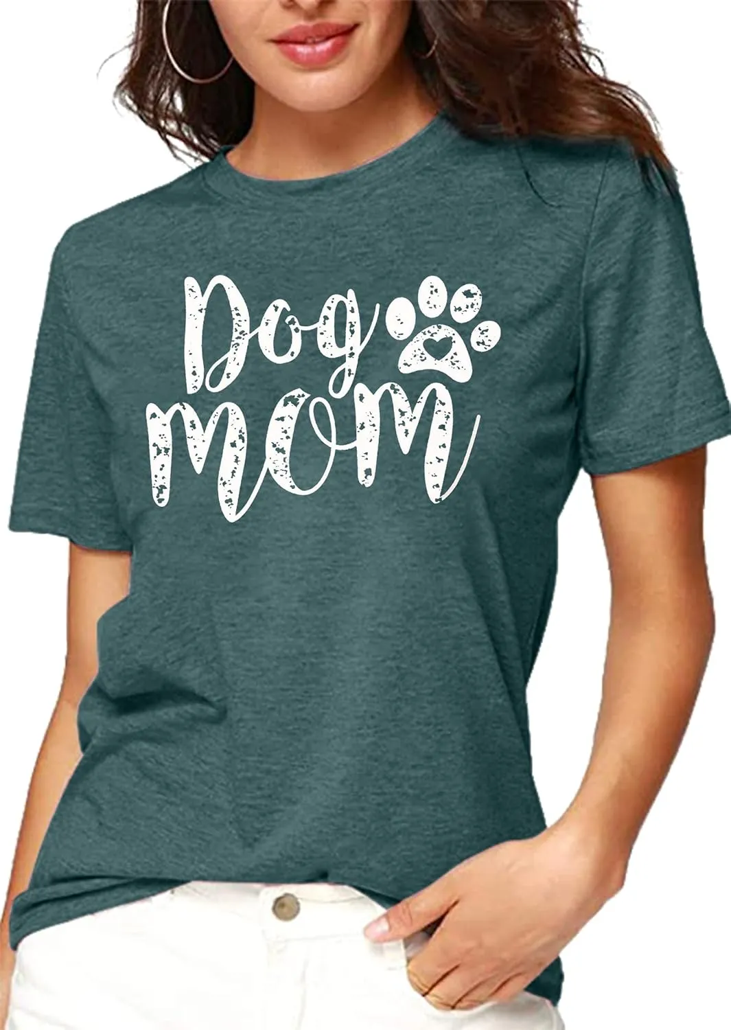 Dog Mom Tshirts for Women Funny Dog Paw Graphic Print Short Sleeve O Neck Mom Shirt