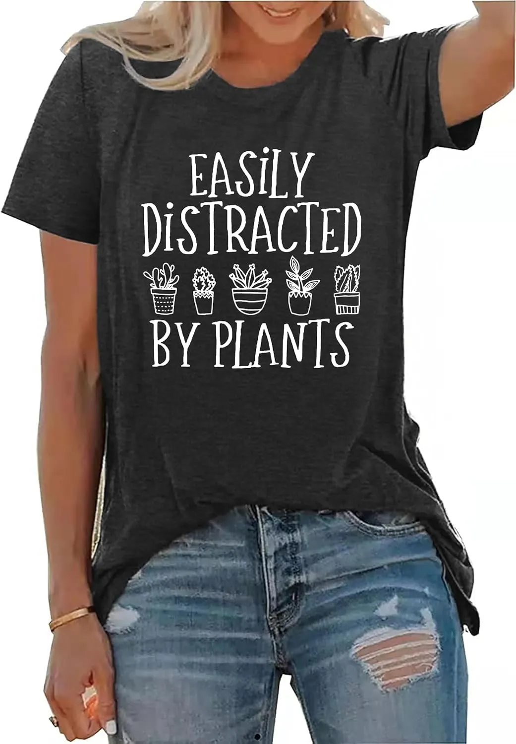 Garden Plant Shirt for Women Easily Distracted by Plants Graphic Tees Gardening Plant Lover Gifts Blouse Tops