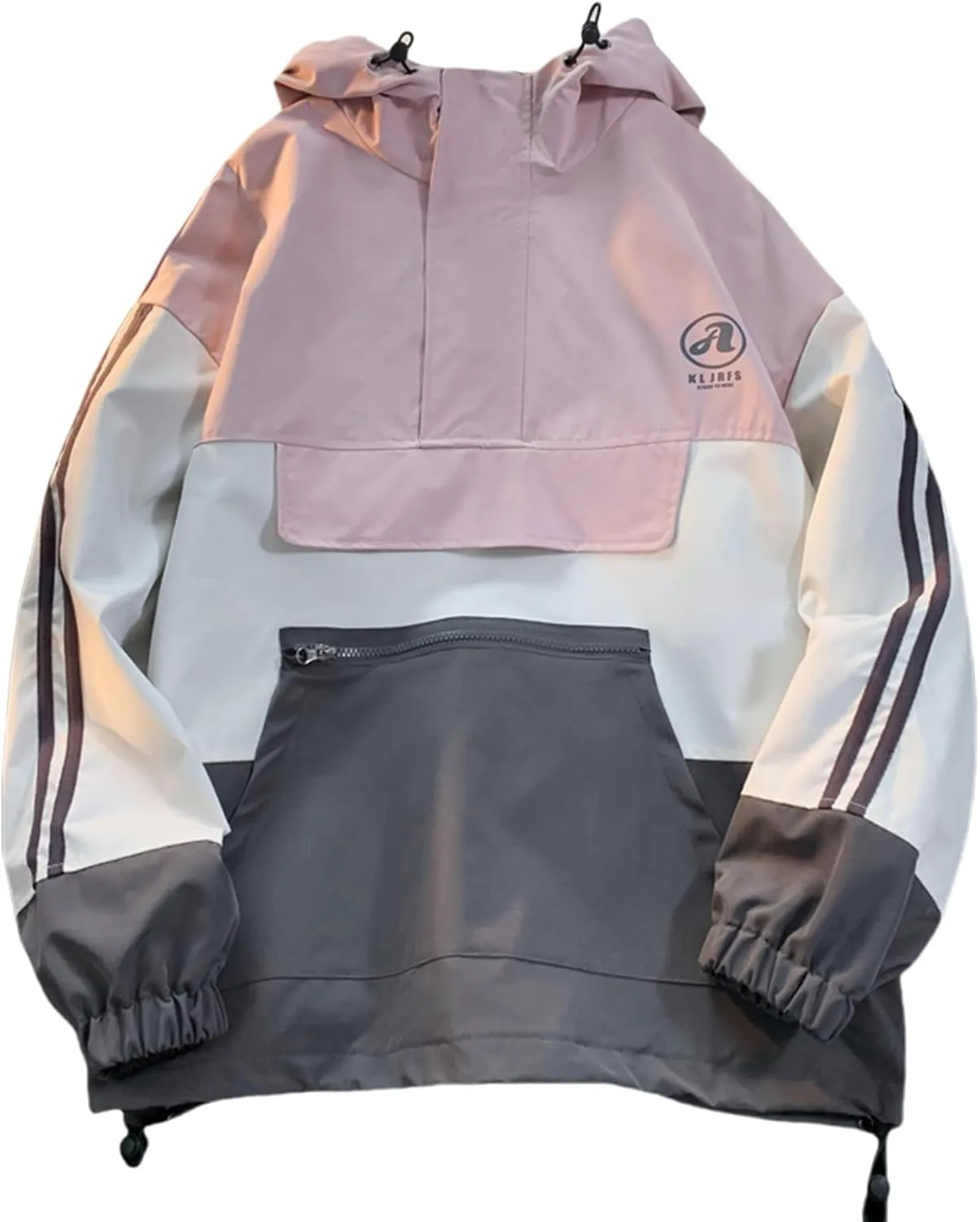GURUNVANI Mens Color Blocked Anorak Jacket Half Zip Hooded Windbreaker Coat Unisex Outdoor Pullover Jacket