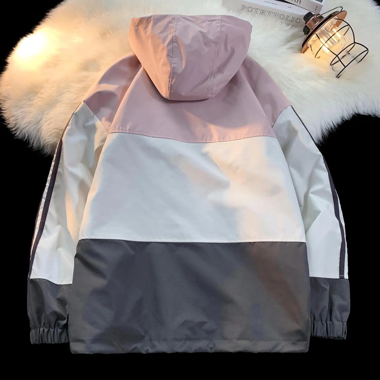 GURUNVANI Mens Color Blocked Anorak Jacket Half Zip Hooded Windbreaker Coat Unisex Outdoor Pullover Jacket