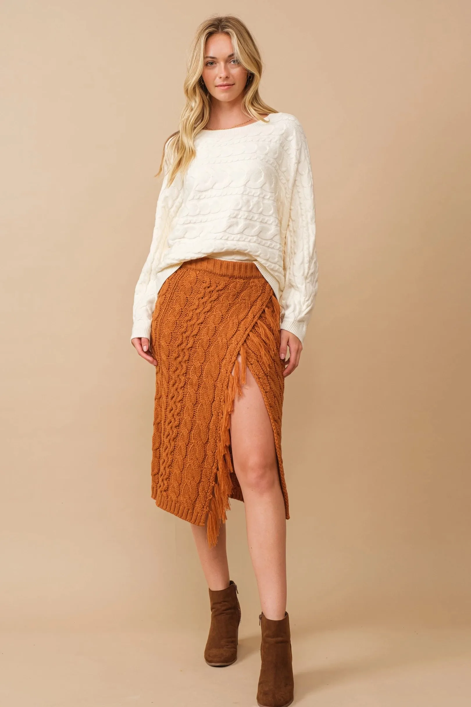 Cozy Oversized Horizontal Cable Knit Dolman Sleeve Sweater for Women