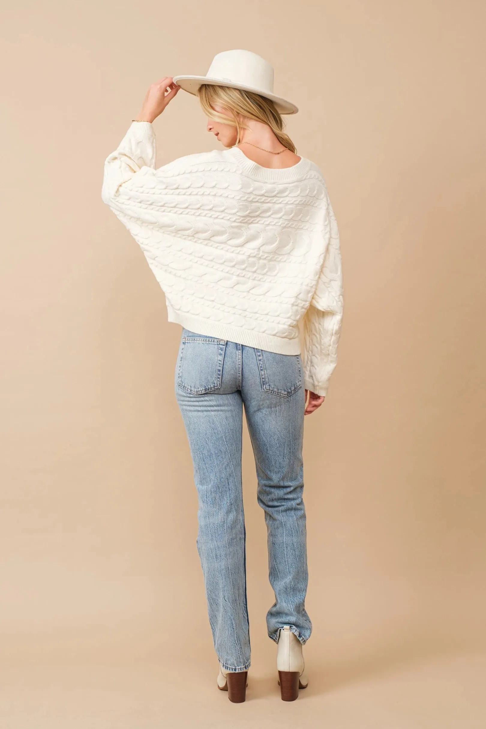 Cozy Oversized Horizontal Cable Knit Dolman Sleeve Sweater for Women