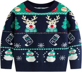 Kids Girl Boy Holiday Christmas Tops Long Sleeve Blouses for Kid Crew Neck Sweater Cute Crochet Warm Knit Shirts