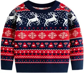 Kids Girl Boy Holiday Christmas Tops Long Sleeve Blouses for Kid Crew Neck Sweater Cute Crochet Warm Knit Shirts