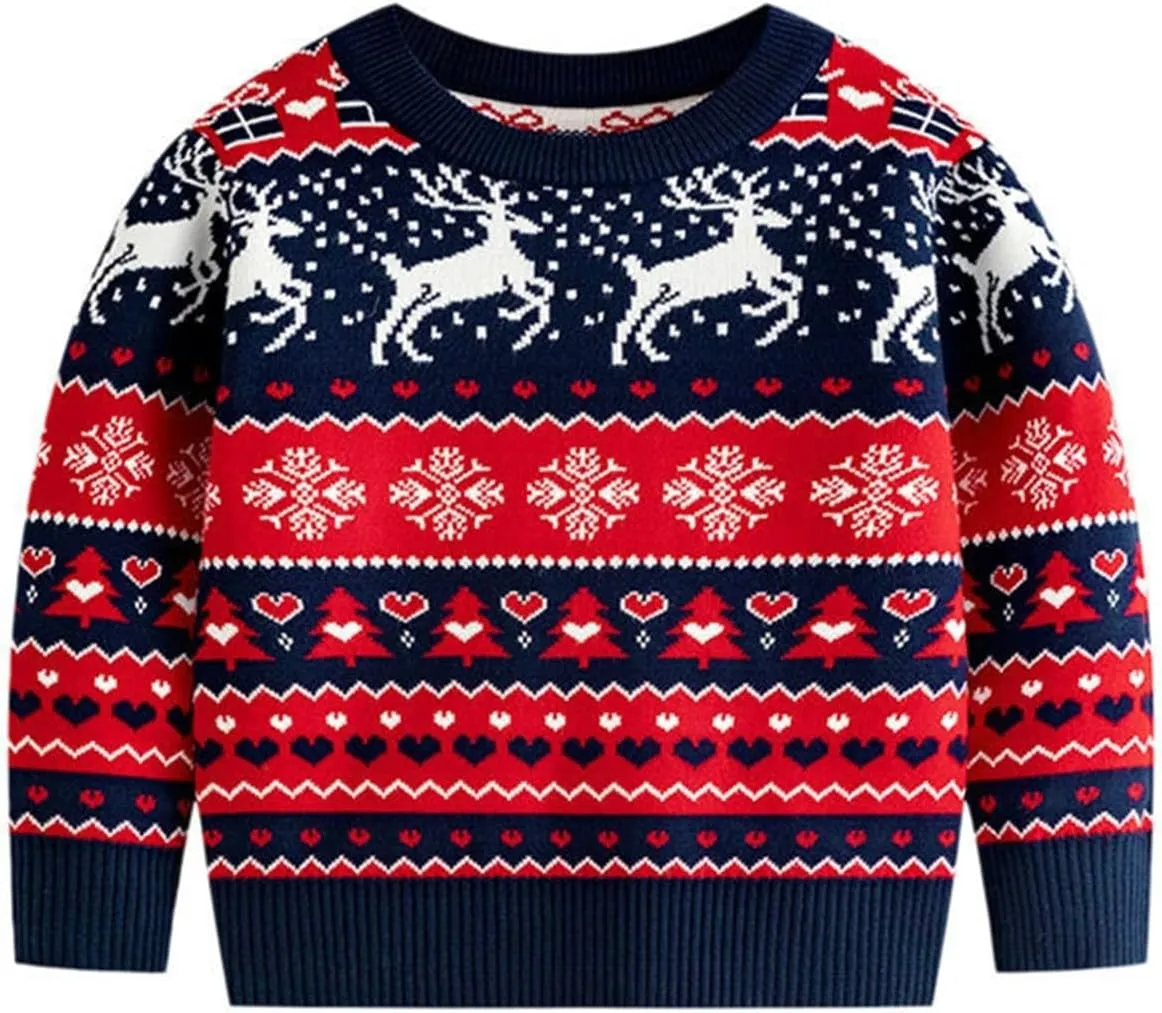 Kids Girl Boy Holiday Christmas Tops Long Sleeve Blouses for Kid Crew Neck Sweater Cute Crochet Warm Knit Shirts