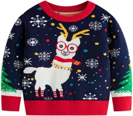 Kids Girl Boy Holiday Christmas Tops Long Sleeve Blouses for Kid Crew Neck Sweater Cute Crochet Warm Knit Shirts