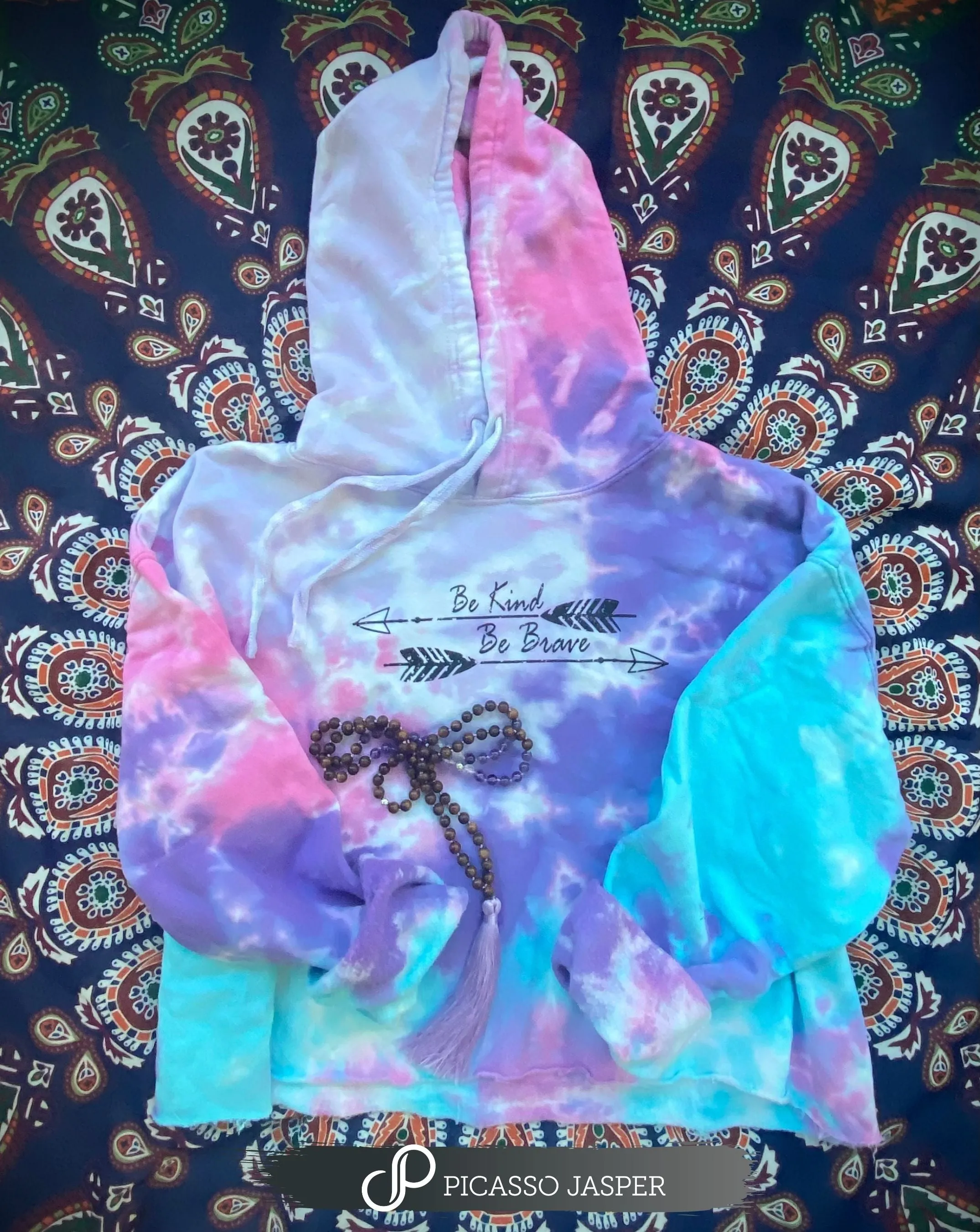 Last Few! Be Kind, Be Brave- Tie Dye Crop Hoodie