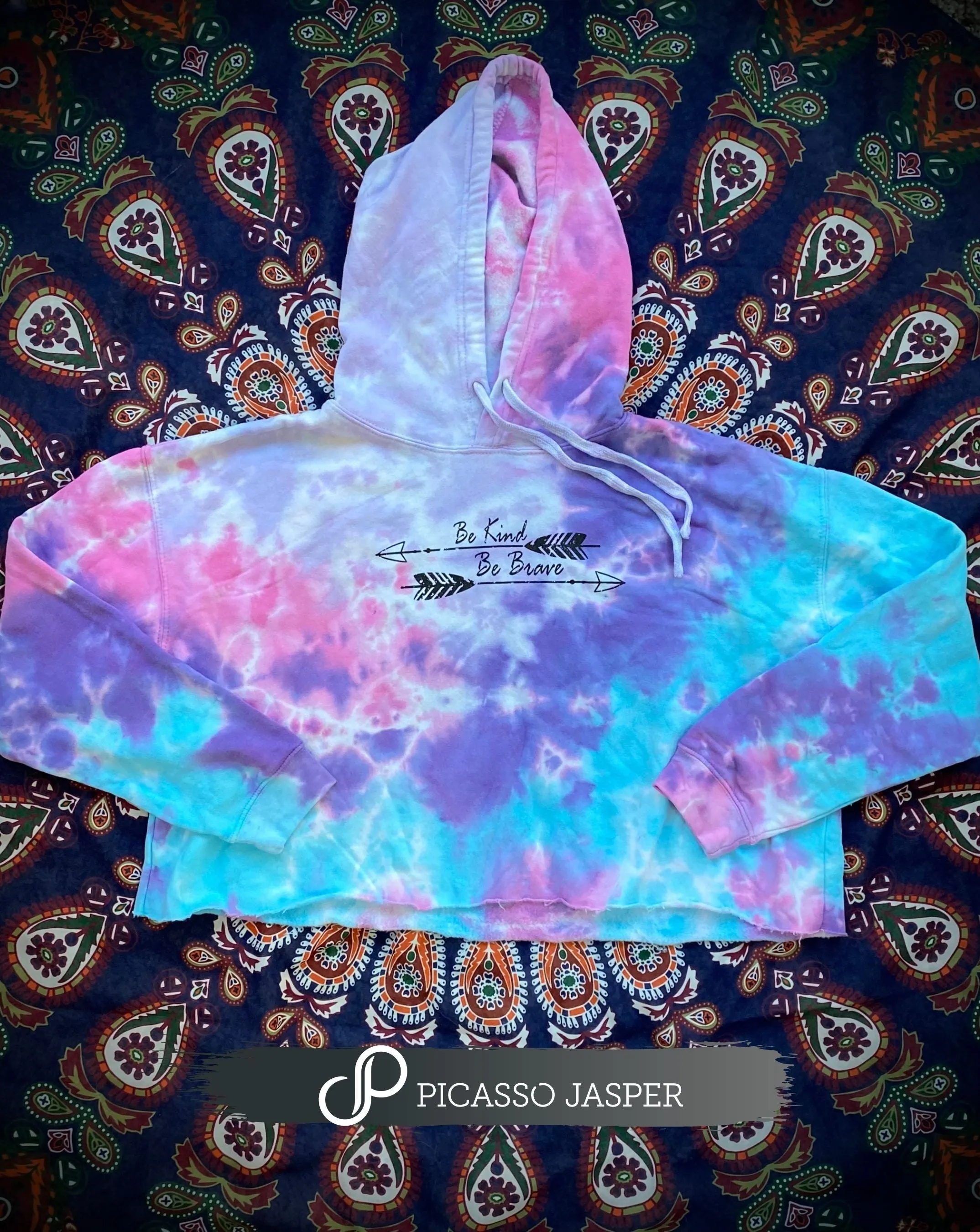 Last Few! Be Kind, Be Brave- Tie Dye Crop Hoodie