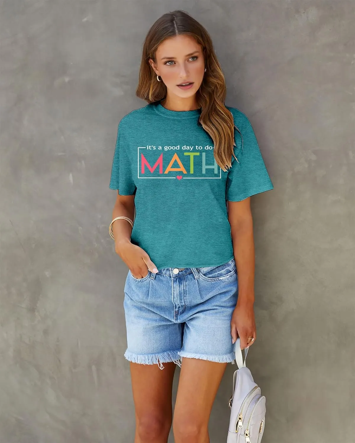 Math Teacher Shirt for Women: Funny Teacher Letter Print Tee Shirt Teacher Life Short Sleeve Tee Tops