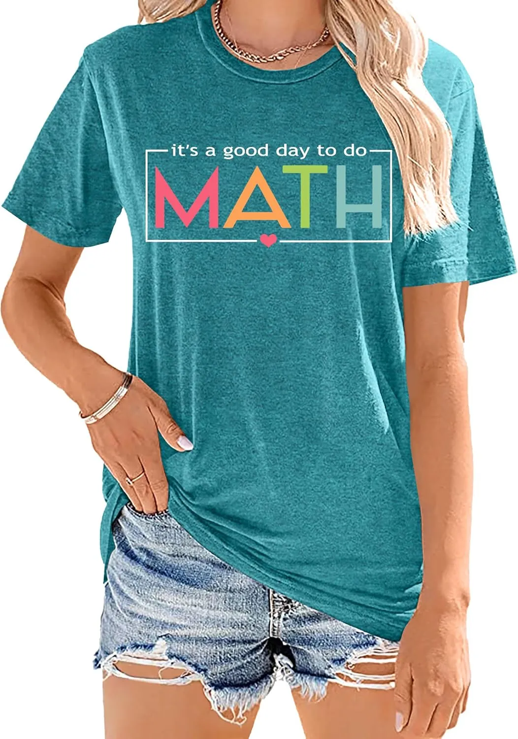 Math Teacher Shirt for Women: Funny Teacher Letter Print Tee Shirt Teacher Life Short Sleeve Tee Tops