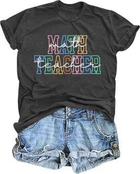 Math Teacher Shirt for Women: Funny Teacher Letter Print Tee Shirt Teacher Life Short Sleeve Tee Tops