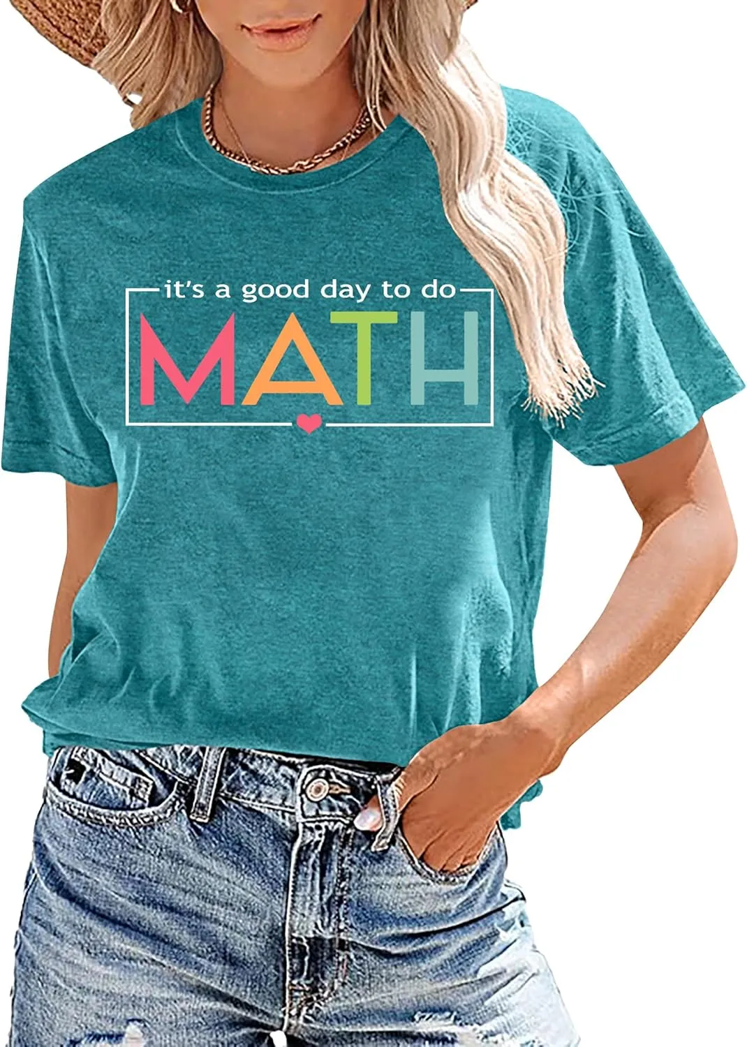 Math Teacher Shirt for Women: Funny Teacher Letter Print Tee Shirt Teacher Life Short Sleeve Tee Tops