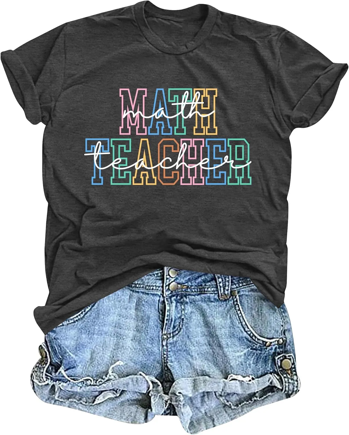 Math Teacher Shirt for Women: Funny Teacher Letter Print Tee Shirt Teacher Life Short Sleeve Tee Tops