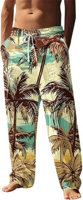 Men's Big and Tall Hawaii Sweatpants Tropical Beach Lounge Pants Breathable Relaxed Fit Vacation Drawstring Waist