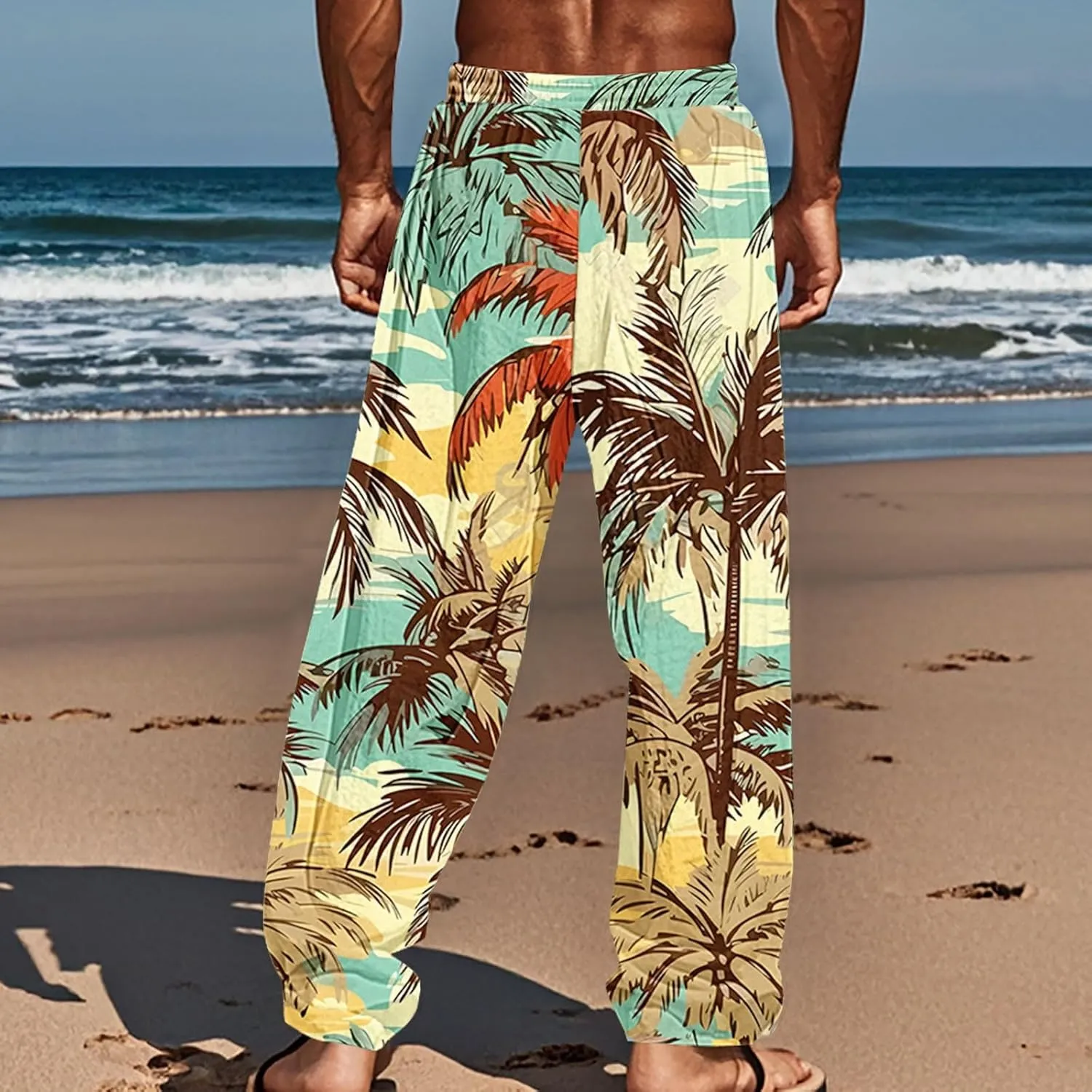 Men's Big and Tall Hawaii Sweatpants Tropical Beach Lounge Pants Breathable Relaxed Fit Vacation Drawstring Waist