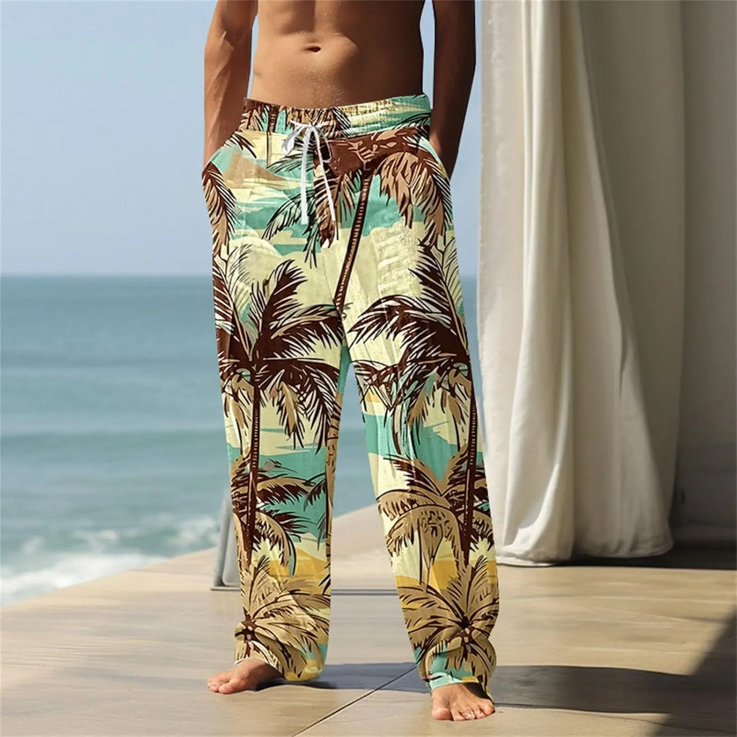 Men's Big and Tall Hawaii Sweatpants Tropical Beach Lounge Pants Breathable Relaxed Fit Vacation Drawstring Waist