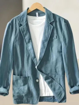 Men's Casual Single Layer Solid Color Cotton Linen Blazer Jacket Top