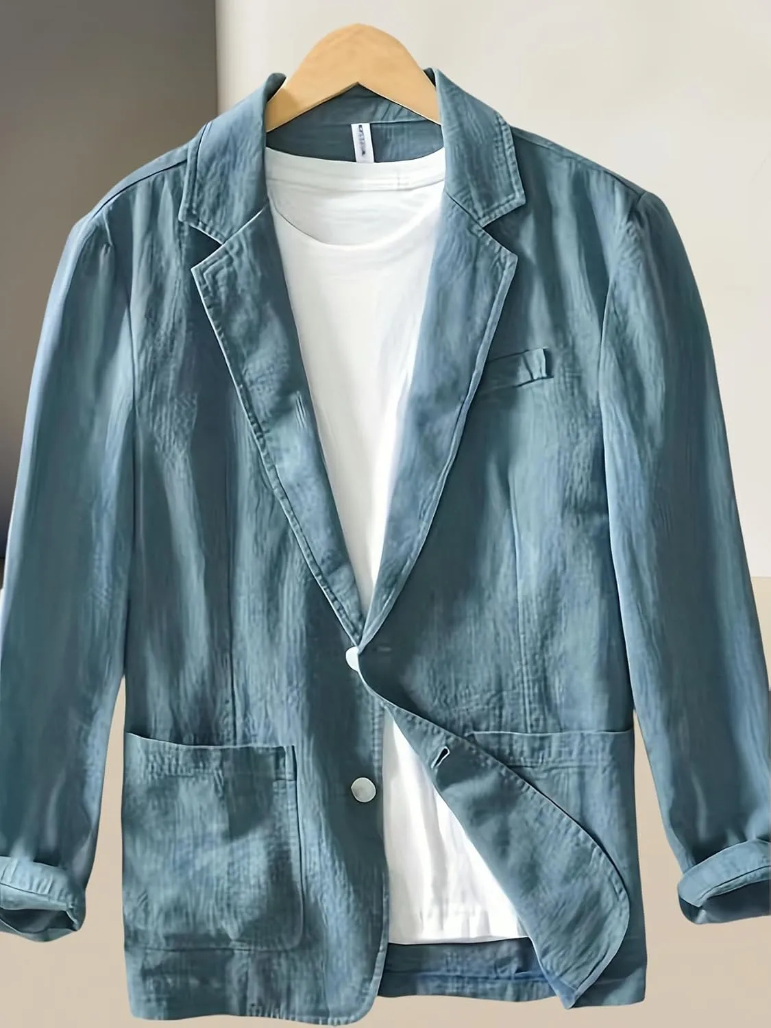 Men's Casual Single Layer Solid Color Cotton Linen Blazer Jacket Top