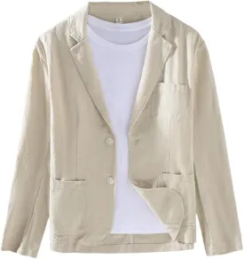 Men's Japanese Style Notched Lapel Casual Ramie Versatile Young Loose Fit Business Cotton Linen Blazer Jacket