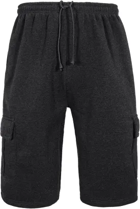 Men's Sweat Shorts Below The Knee Fleece Cargo Shorts Elastic Waist Workout Jogger Sweatpant Shorts with Pockets