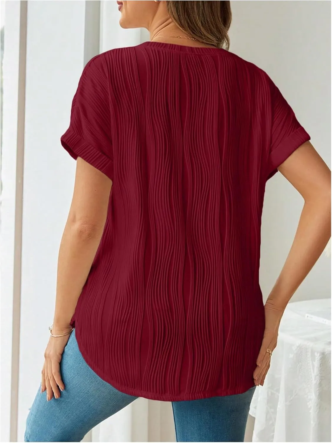 OYOANGLE Women's Casual Maternity T-Shirt Textured Short Sleeve Crew Neck Loose Tunic Top Pregnancy Blouse Tee
