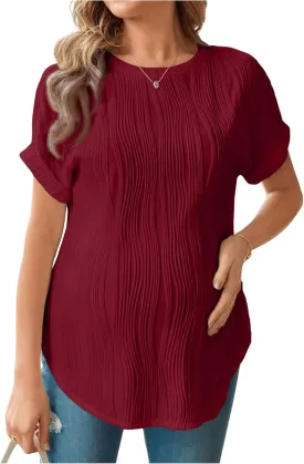 OYOANGLE Women's Casual Maternity T-Shirt Textured Short Sleeve Crew Neck Loose Tunic Top Pregnancy Blouse Tee