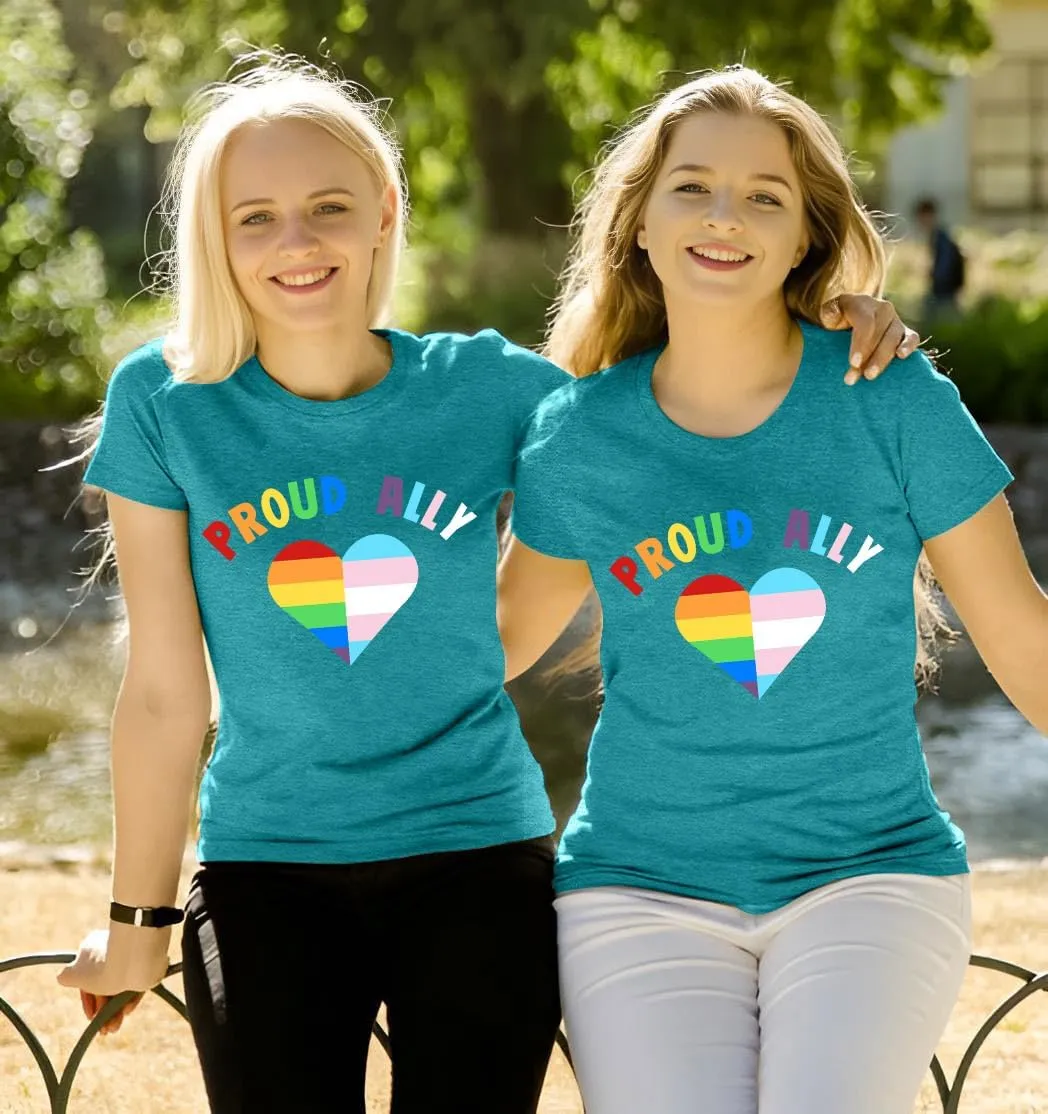 Proud Ally Shirt: Women Pride Tshirt Rainbow Heart Graphic Tees LGBTQ Equality Tshirt Short Sleeve Tops