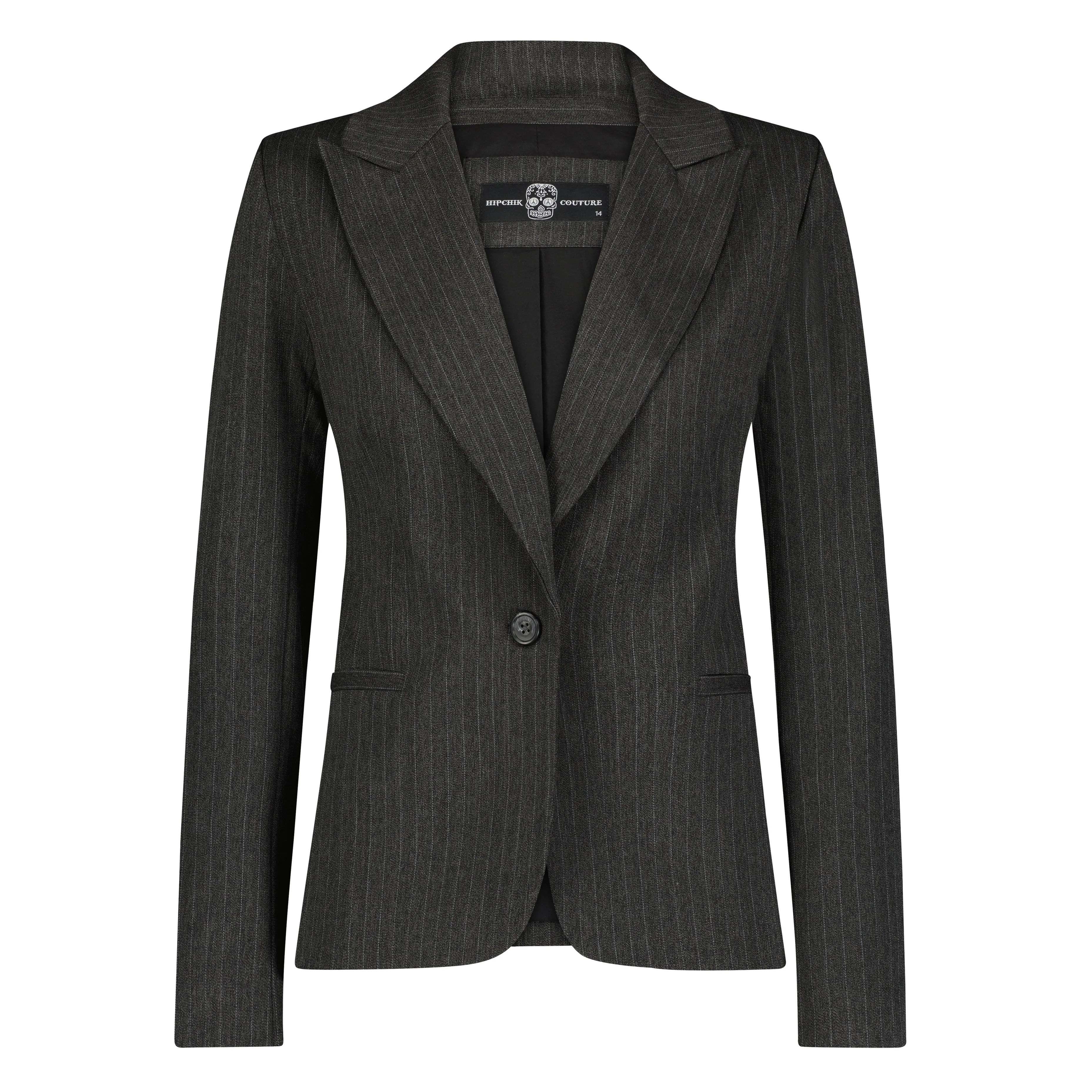 Skull Pinstripe Blazer  - Charcoal