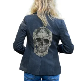 Skull Pinstripe Blazer  - Charcoal