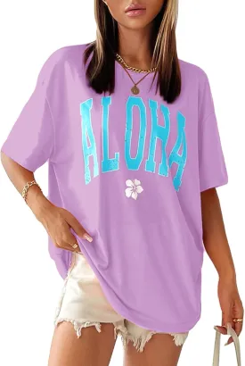 SOLY HUX Women's Oversized T Shirts Letter Print Casual Summer Tops Graphic Tees for Women