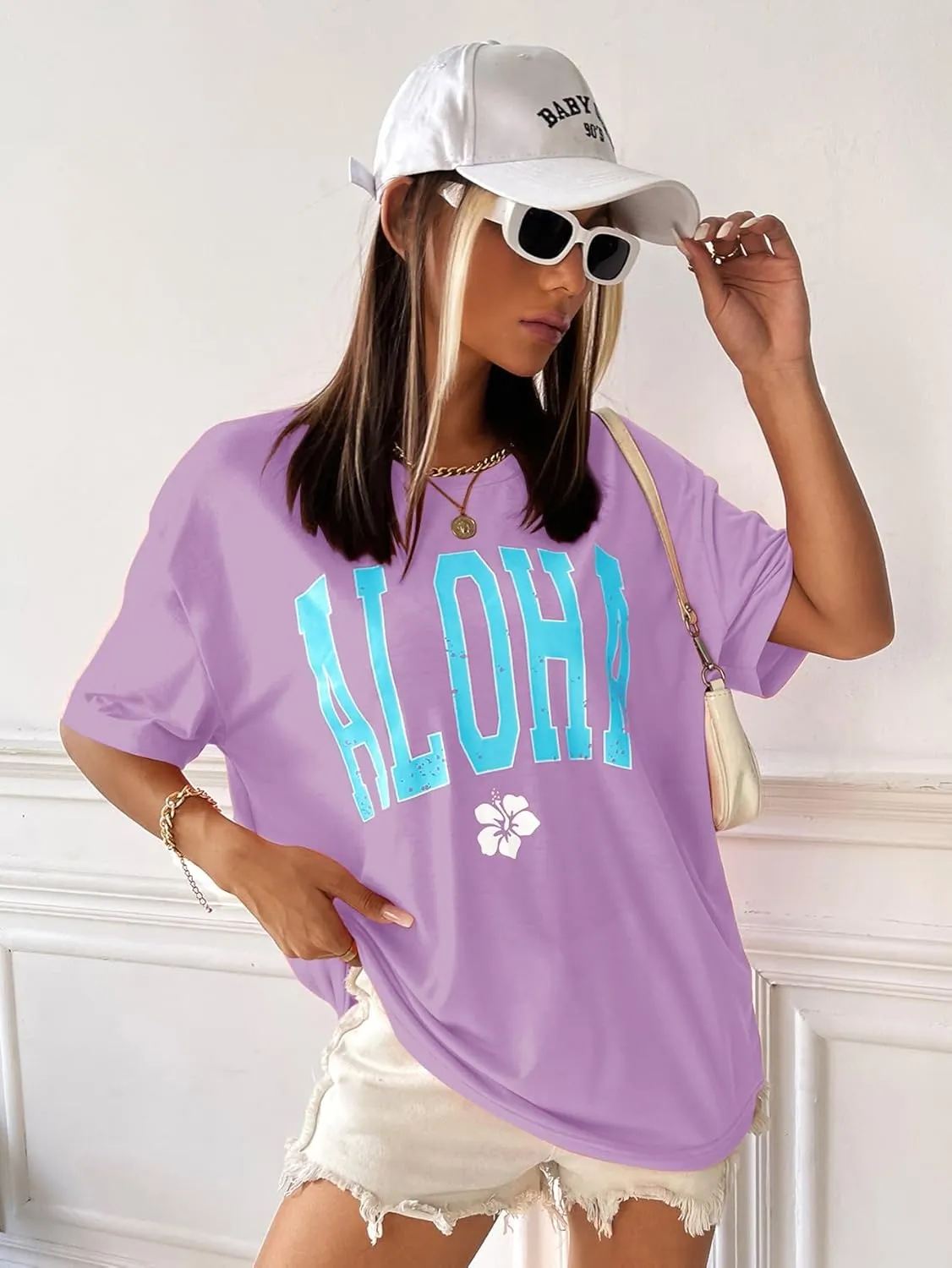 SOLY HUX Women's Oversized T Shirts Letter Print Casual Summer Tops Graphic Tees for Women