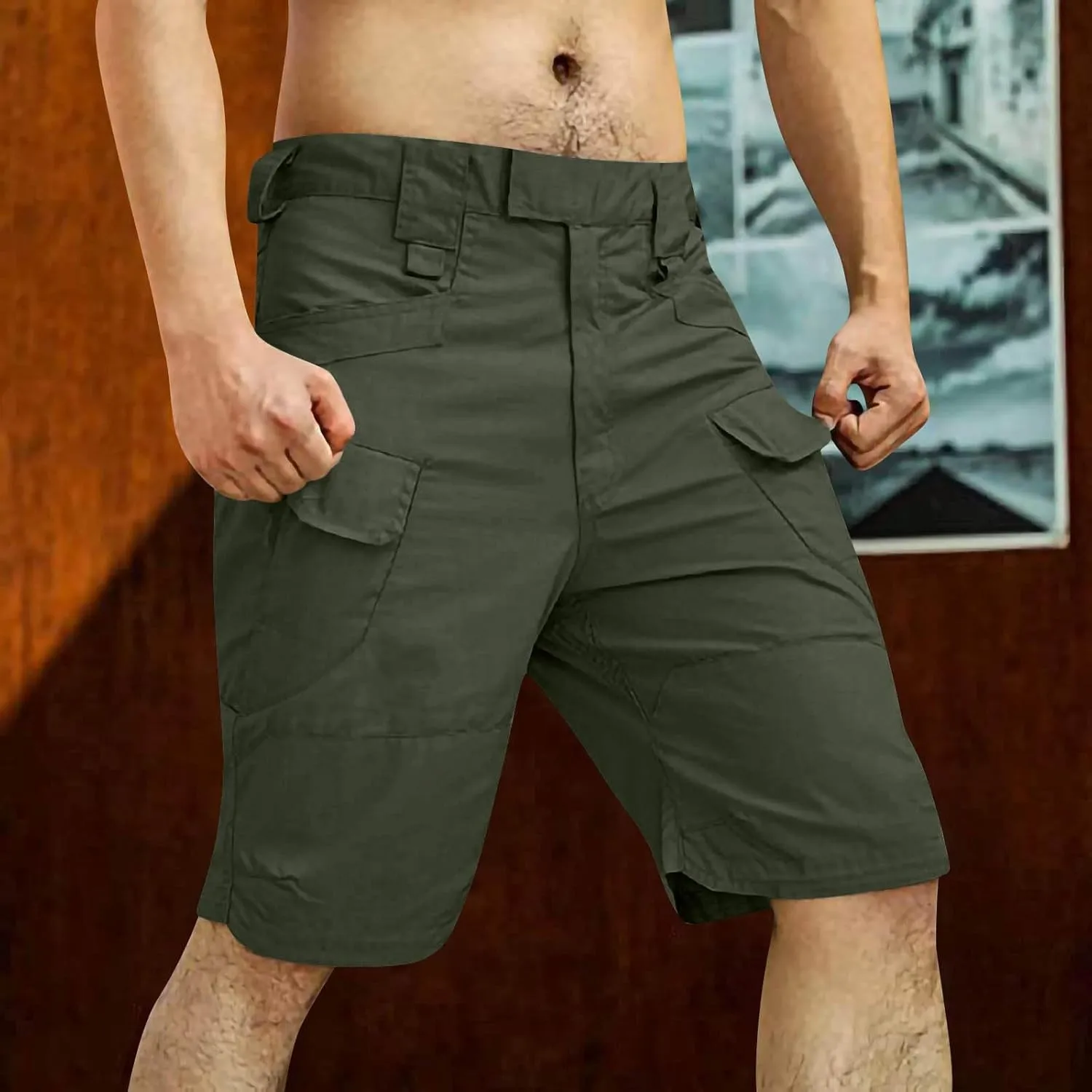 Tactical Shorts for Men Flex Waist Relaxed Fit Work Cargo Shorts Waterproof Hunting Fishing Shorts with Pockets