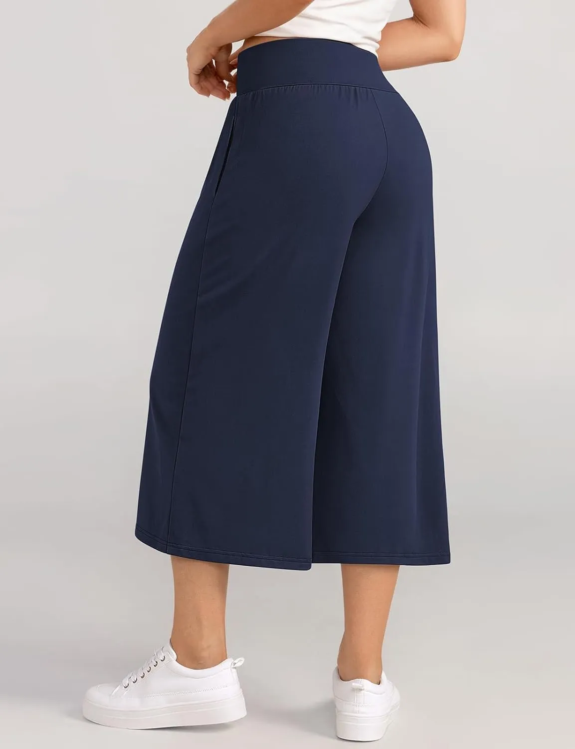 TARSE Wide Leg Cropped Palazzo Pants for Women Culottes with Pockets Summer Gaucho Pants